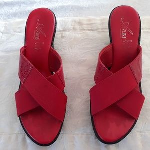 Azurs Red Elastic three inch heel Sandals